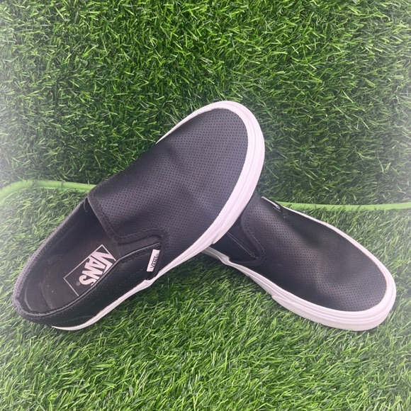 Vans Classic Slip On Perforated Leather Sneakers Black White Men US 6 Women 7.5 - Picture 10 of 10